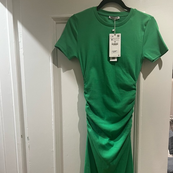 Zara ruched rib dress green size M - Picture 2 of 3